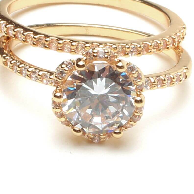 خاتمين توينز زركون سوليتير خواتم متوفر 1 لون ذهبي 6.5