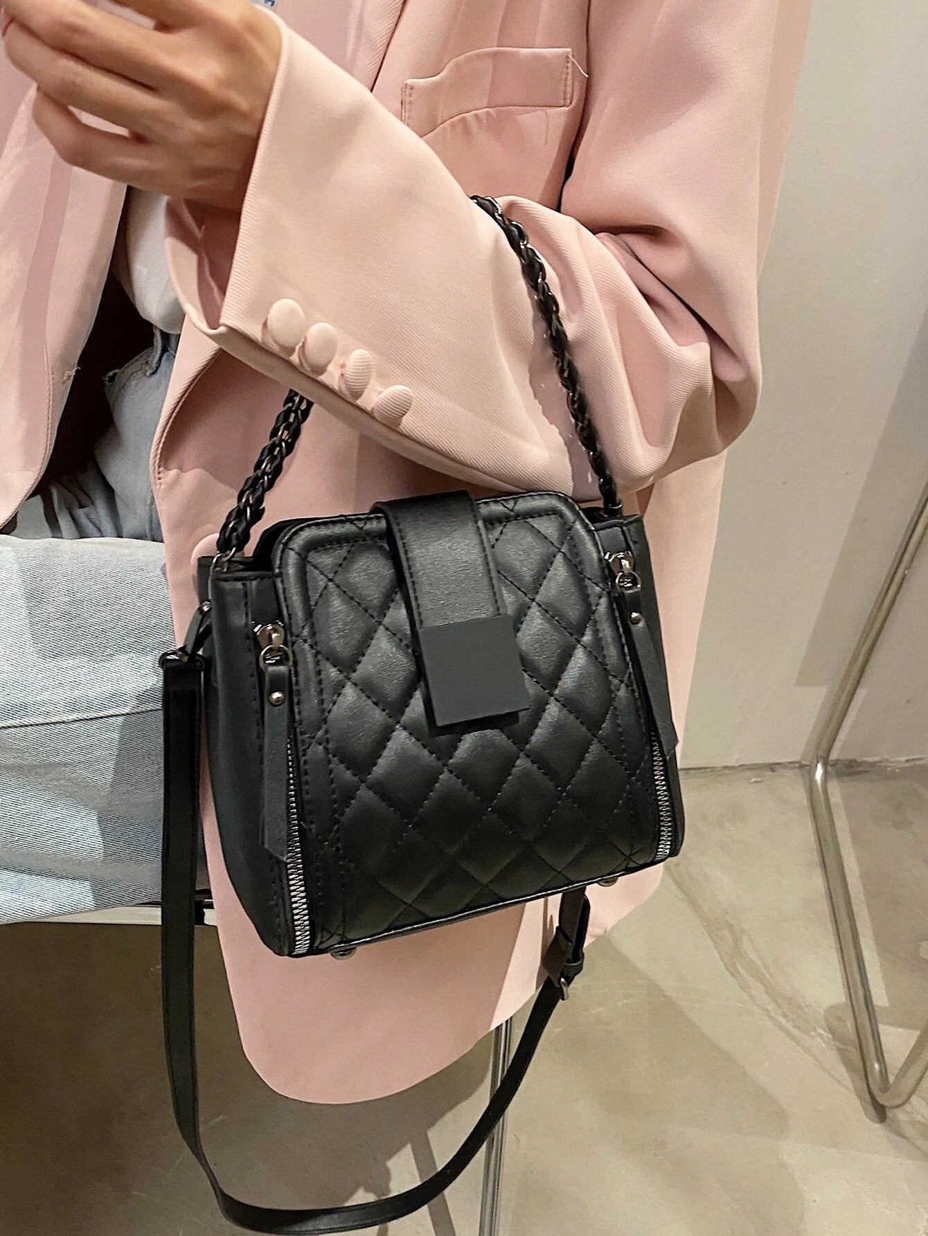 شنطة ساتشل نقشة مربعات صغيرة شنط وحقائب شنط