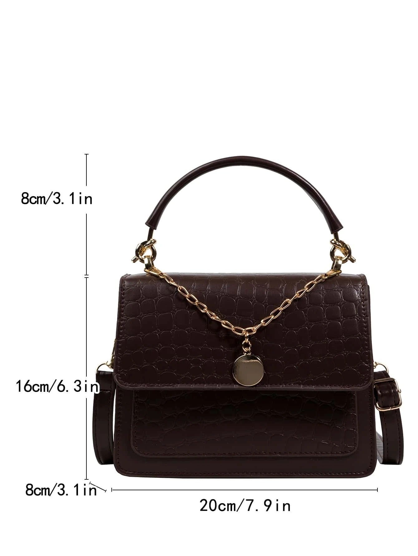 حقيبة مربعة نقش بلون بني شنط وحقائب شنط