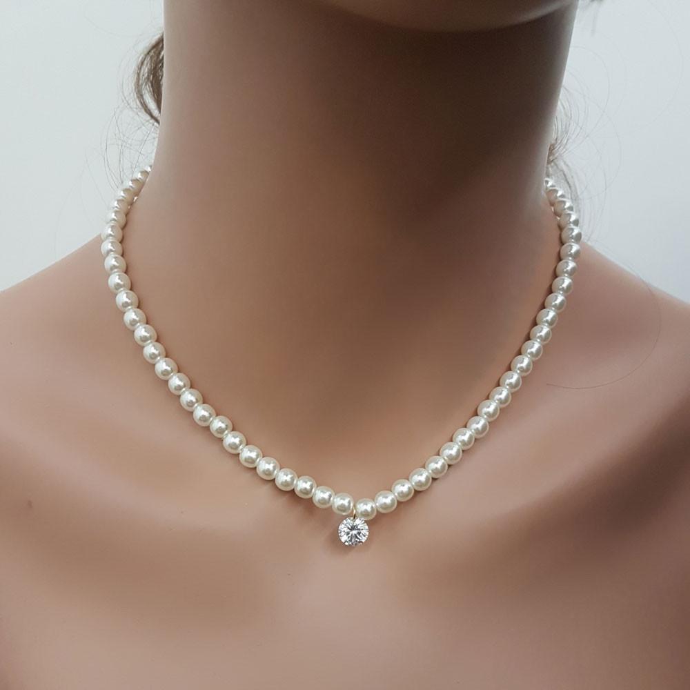 عقد لولو بفص كريستال سلسال متوفر 2 لون