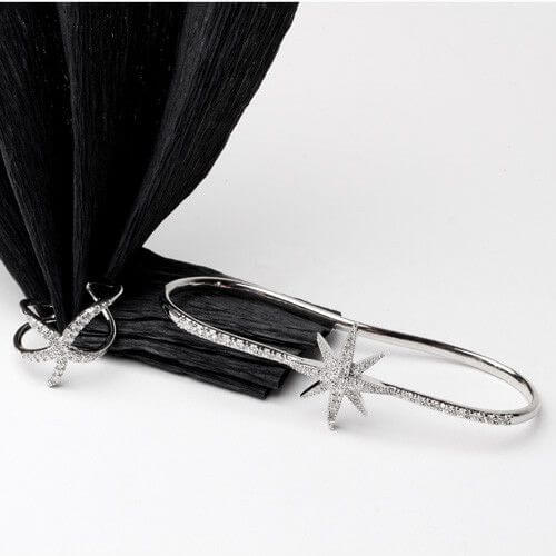 خاتم واسوارة نص الكف زركون خواتم متوفر 2 لون فضي فري سايز - قابل التحكم بالقياس