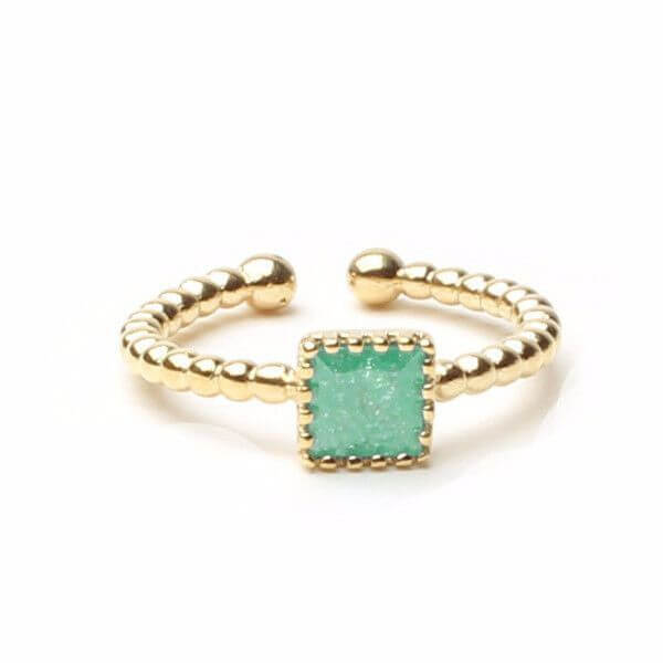 خاتم حجر زركون مربع خواتم متوفر 6 الوان تيفاني ذهبي فري سايز - قابل التحكم بالقياس