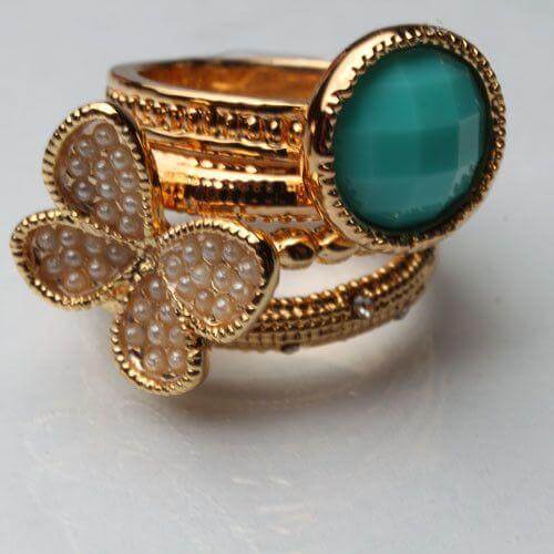 خواتم توينز باو اند ستون خواتم متوفر 2 لون تركواز ذهبي 5