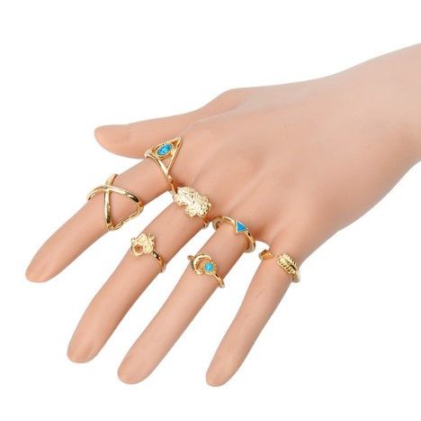 مجموعة 7 خواتم خواتم متوفر 2 لون