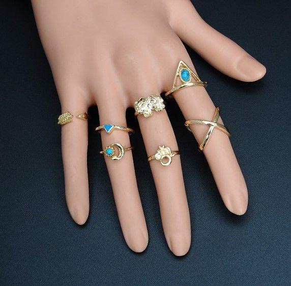 مجموعة 7 خواتم خواتم متوفر 2 لون