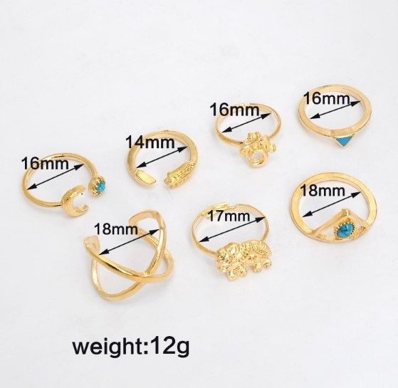 مجموعة 7 خواتم خواتم متوفر 2 لون