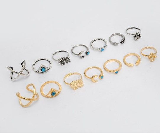 مجموعة 7 خواتم خواتم متوفر 2 لون