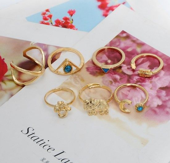 مجموعة 7 خواتم خواتم متوفر 2 لون