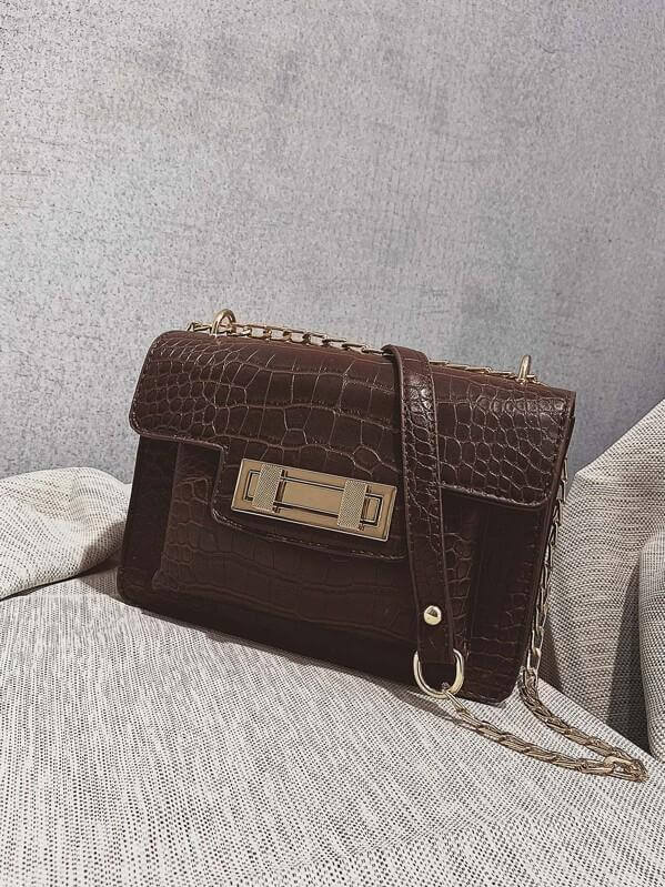 حقيبة كتف بسلسلة جلد تمساح شنط وحقائب شنط