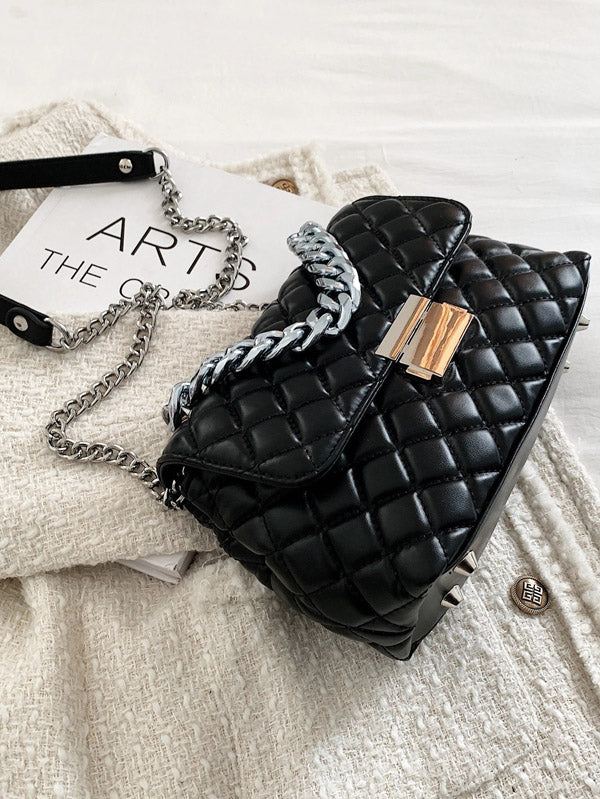 شنط كتف بخطوط مربعة بسلسلة شنط وحقائب شنط