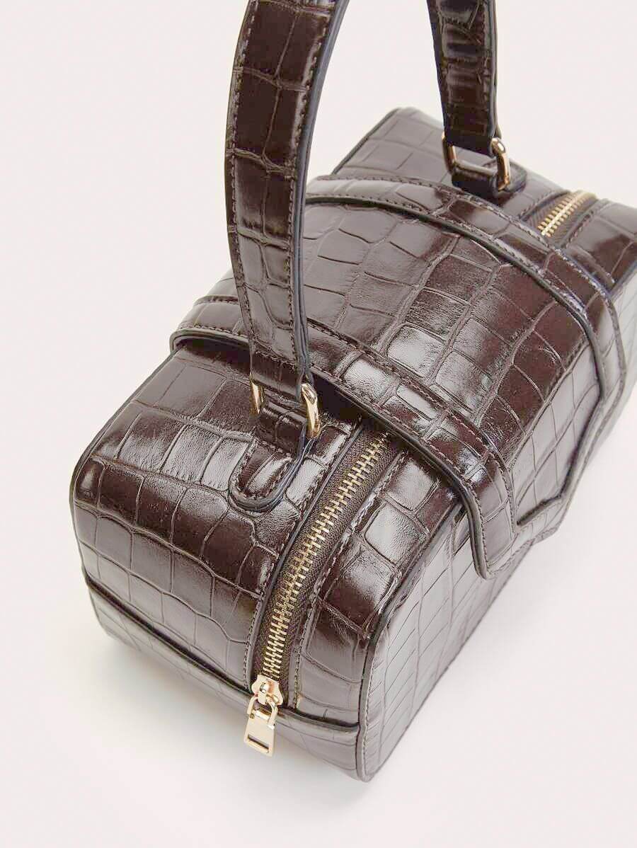 حقيبة كتف بجلد تمساح بنية شنط وحقائب شنط