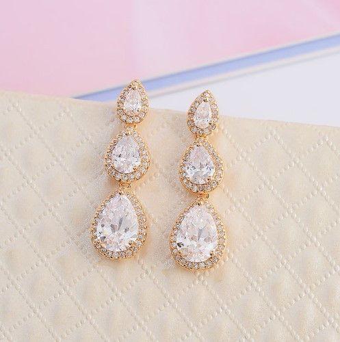 حلق زركون بشكل دمعه ناعم حلق متوفر 5 لون ذهبي