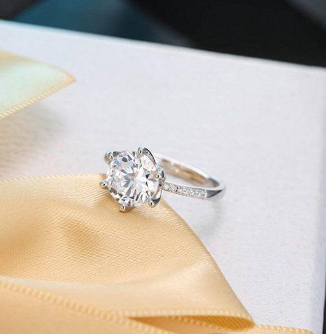 خاتم زركون سوليتير فضي خواتم متوفر 1 لون