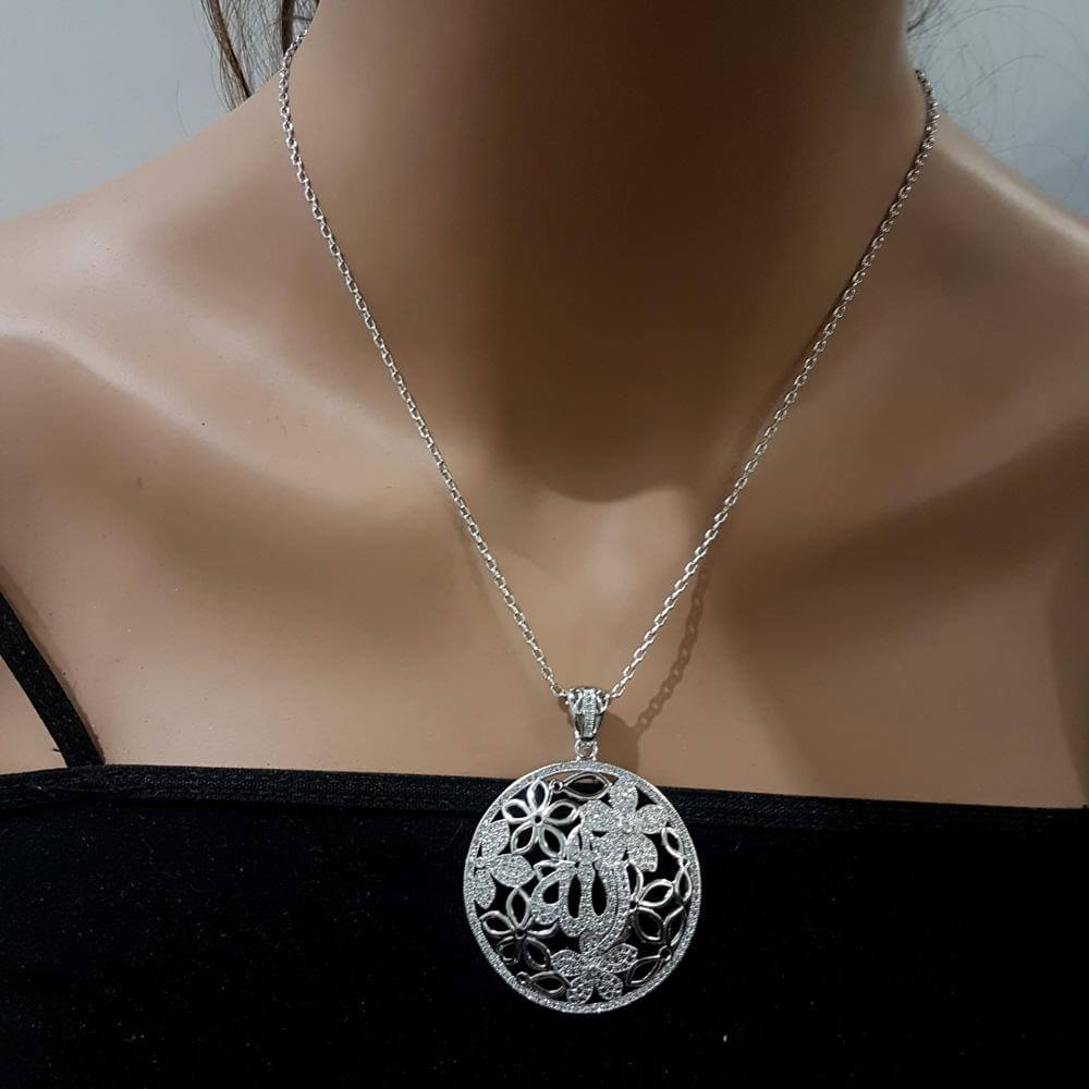 سلسال زركون بلفظ الجلاله مزخرف بورود سلسال متوفر 2 لون