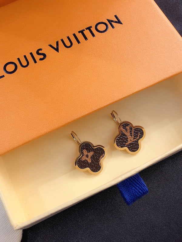 حلق لويس فيتون وردة بني ذهبي حلق louis vuitton