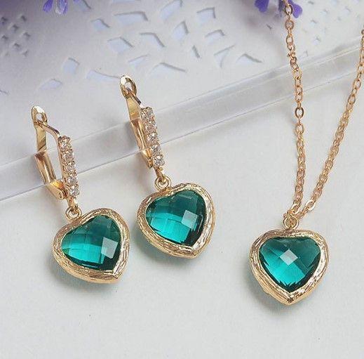 طقم زركون قلب ناعم اطقم متوفر 7 لون تركواز ذهبي