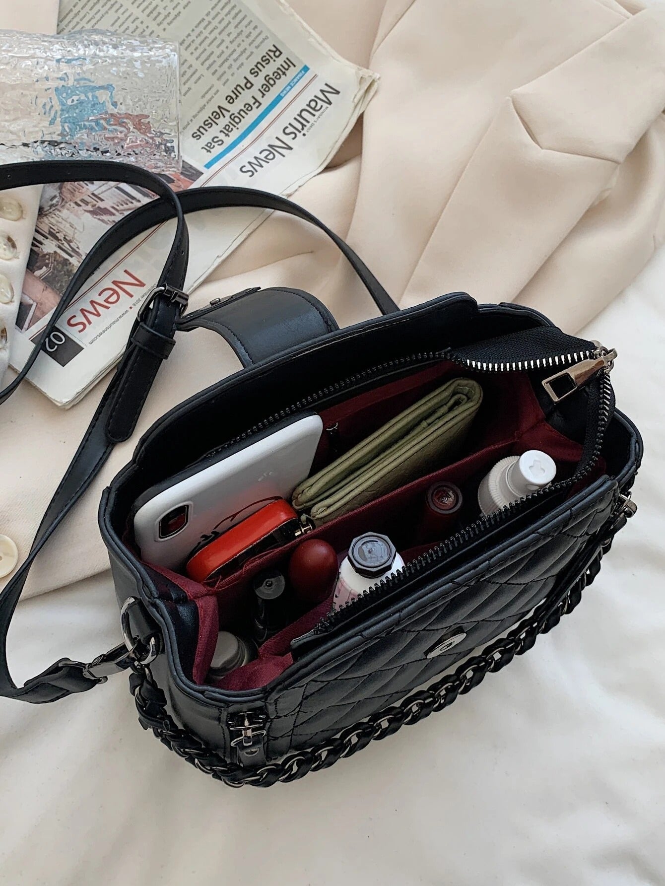 شنطة ساتشل نقشة مربعات صغيرة شنط وحقائب شنط