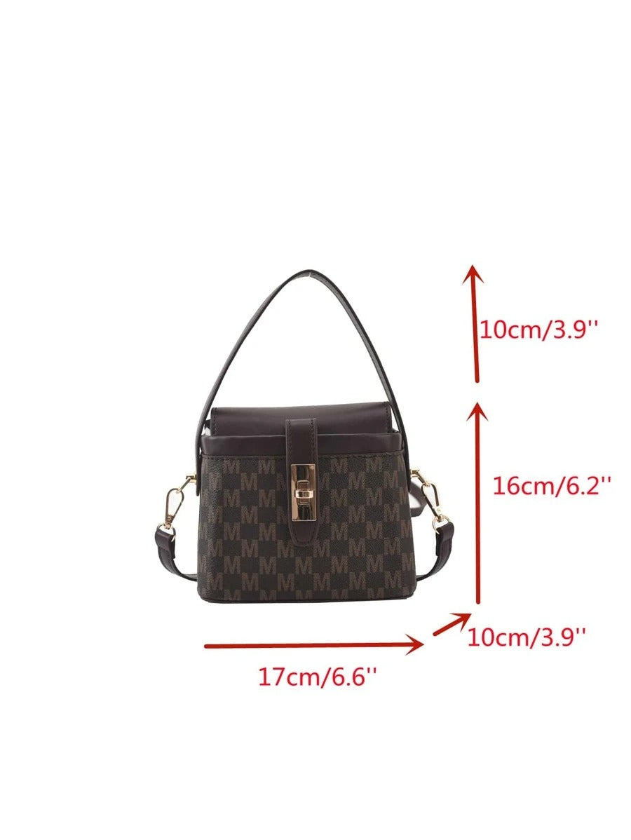 حقيبة مربعة طباعة بني شنط وحقائب شنط