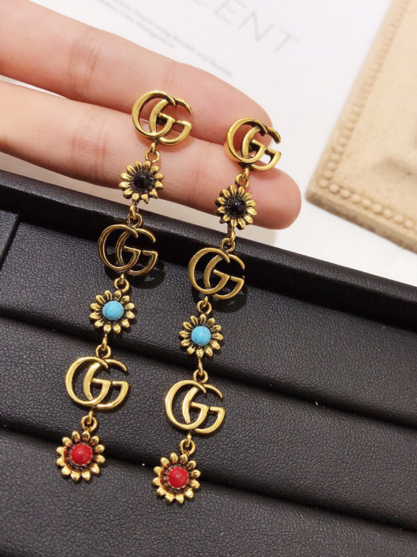 حلق قوتشي طويل حجر طبيعي حلق gucci