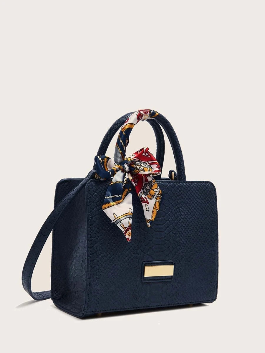 حقيبة كتف جلد بوشاح ملون شنط وحقائب شنط