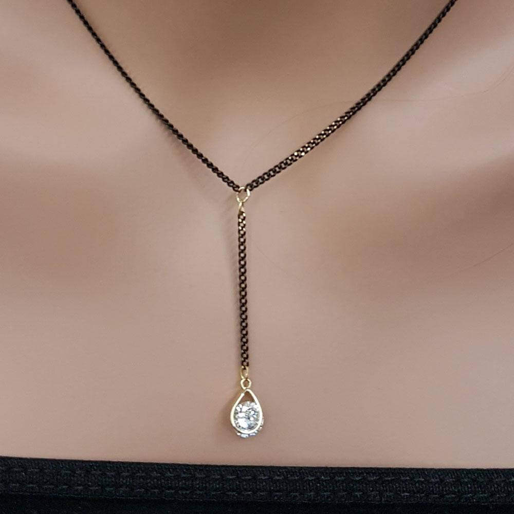 سلسال اسود بفص زركون دمعه سلسال متوفر 2 لون