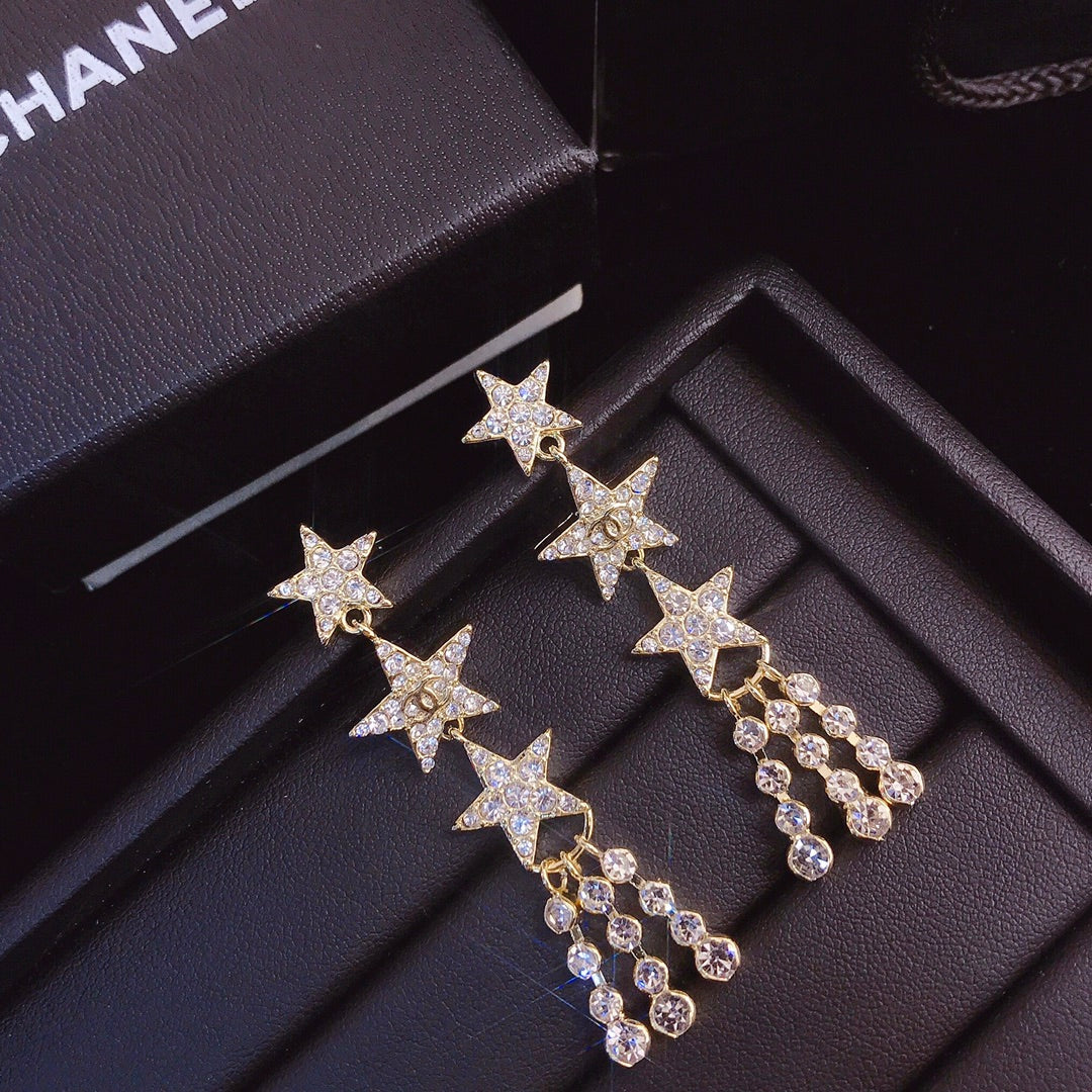 حلق شانيل طويل ثري ستارز حلق chanel