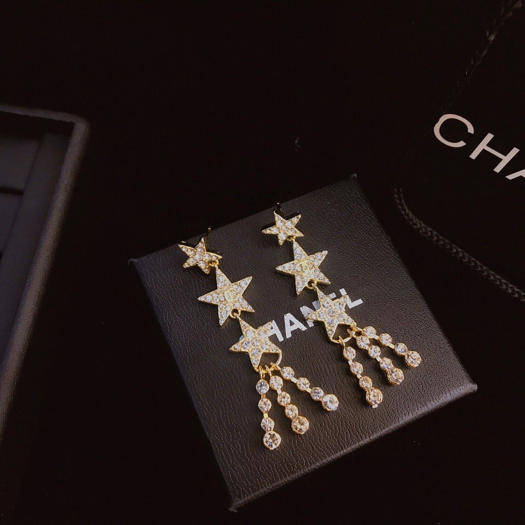 حلق شانيل طويل ثري ستارز حلق chanel