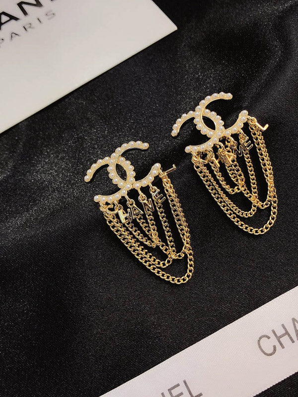 حلق شانيل لولو طويل حلق chanel ذهبي