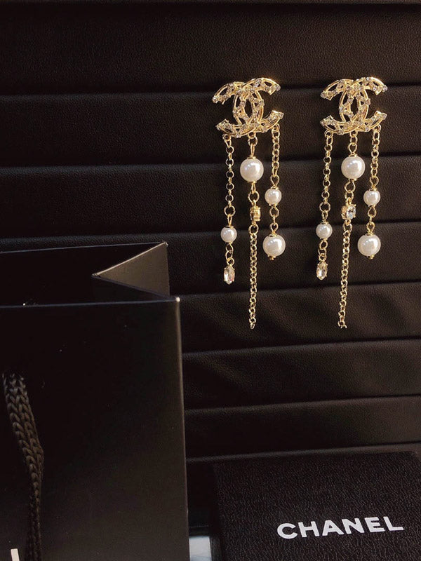 حلق شانيل زركون ولولو طويل حلق chanel