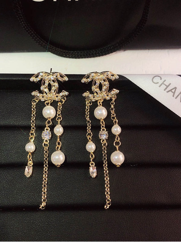 حلق شانيل زركون ولولو طويل حلق chanel