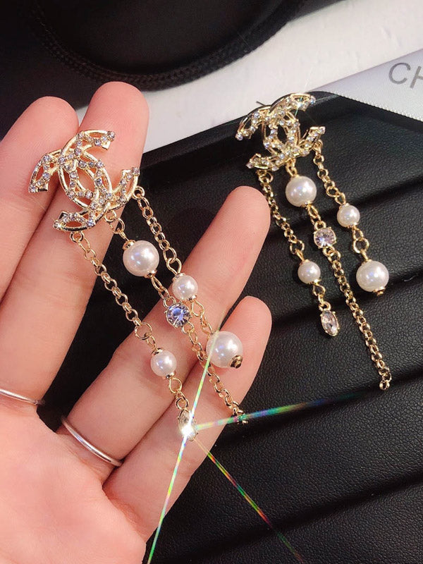 حلق شانيل زركون ولولو طويل حلق chanel