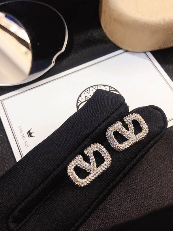 حلق فالنتينو ذهبي كريستال حلق VALENTINO