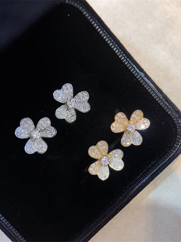 حلق فان كليف صغير زركون فضي حلق van cleef