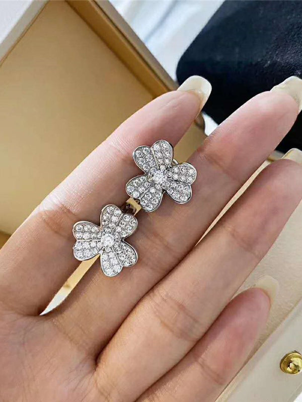 حلق فان كليف صغير زركون فضي حلق van cleef