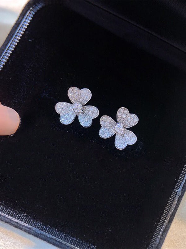 حلق فان كليف صغير زركون فضي حلق van cleef فضي