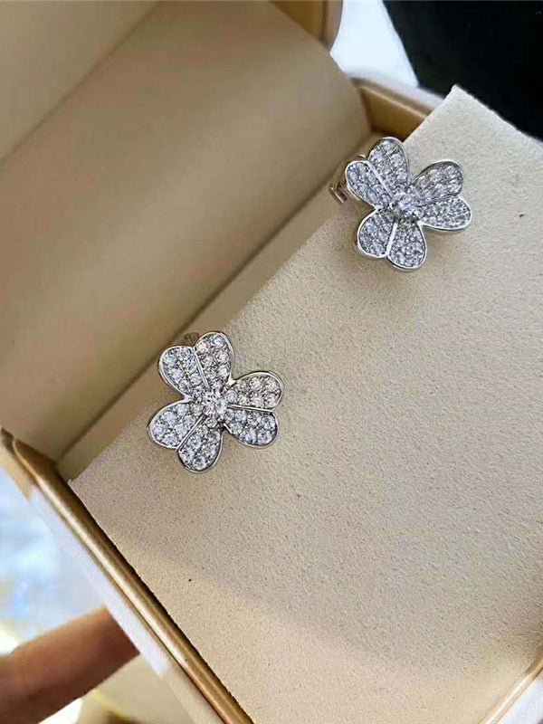 حلق فان كليف صغير زركون فضي حلق van cleef