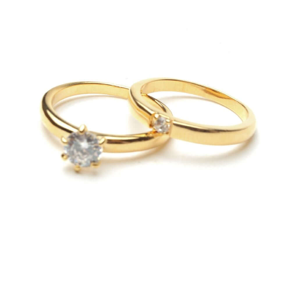 خاتمين توينز فص سوليتير خواتم متوفر 2 لون ذهبي 8