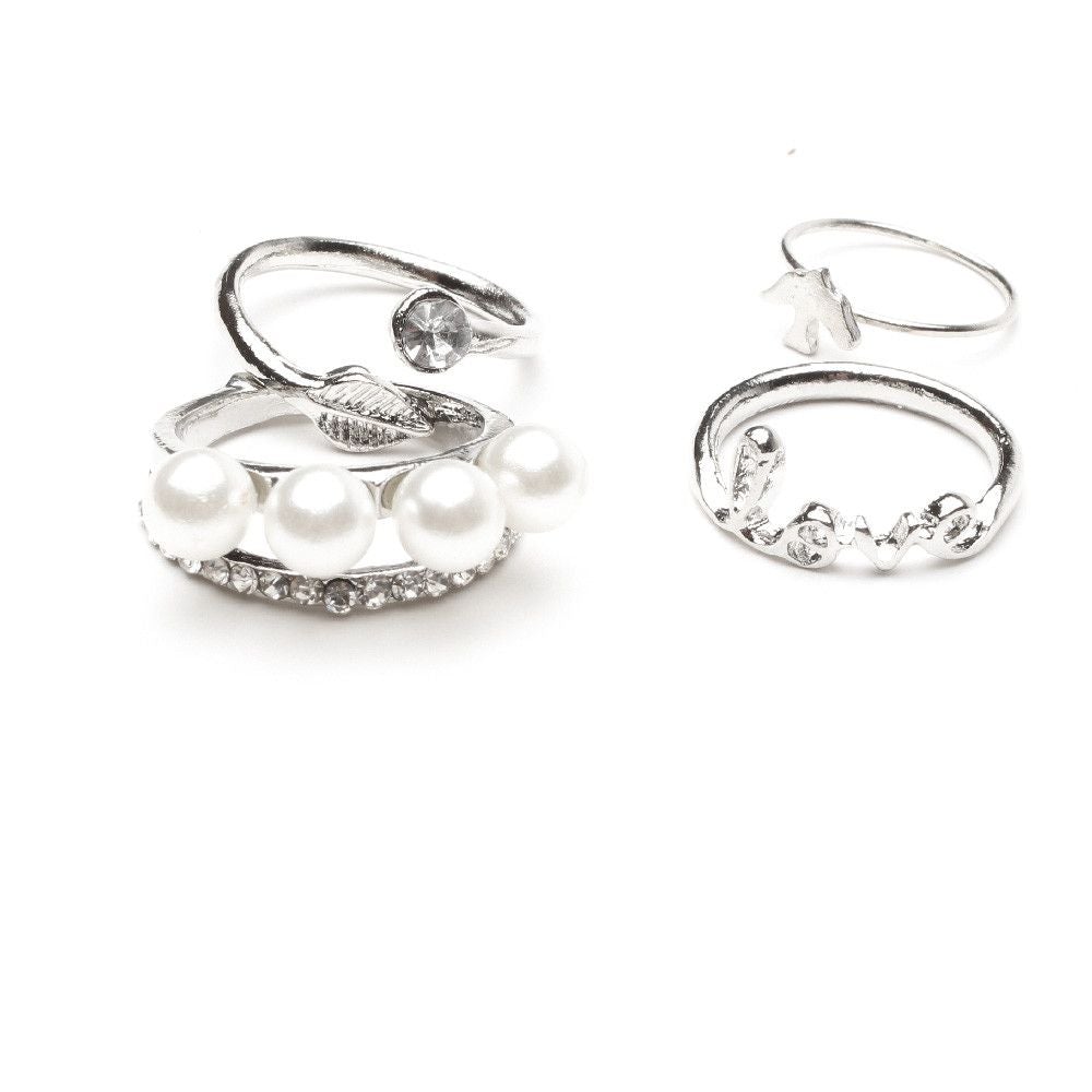 مجموعه 4 خواتم خواتم متوفر 1 لون فضي مقاس متنوع 6.5-6-4