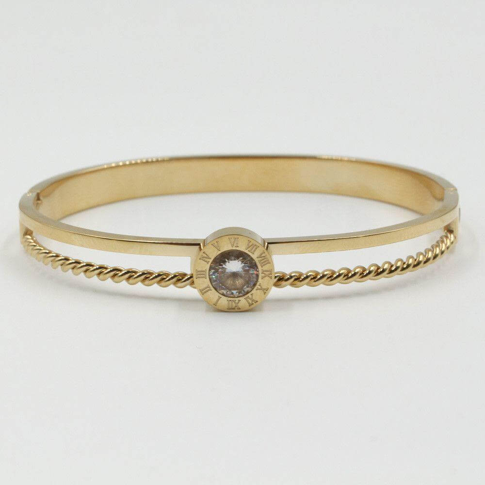 اسواره ستانلس ستيل بفص سوليتير زركون اسواره متوفر 1 لون ذهبي