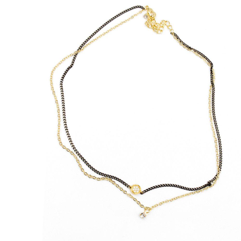 عقد طبقتين اسود بتعليقه زركون مدوره سلسال متوفر 2 لون