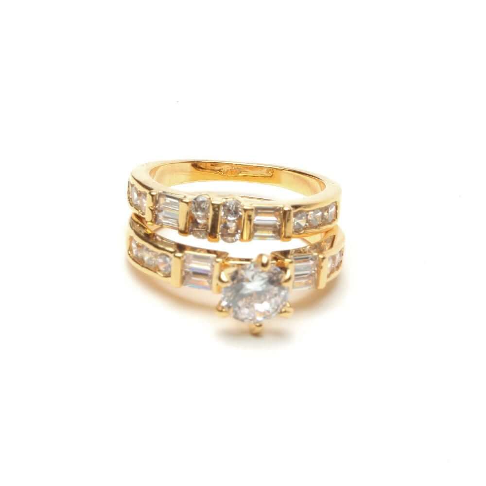 خاتمين توينز زركون كيوبك خواتم متوفر 2 لون ذهبي 6.5