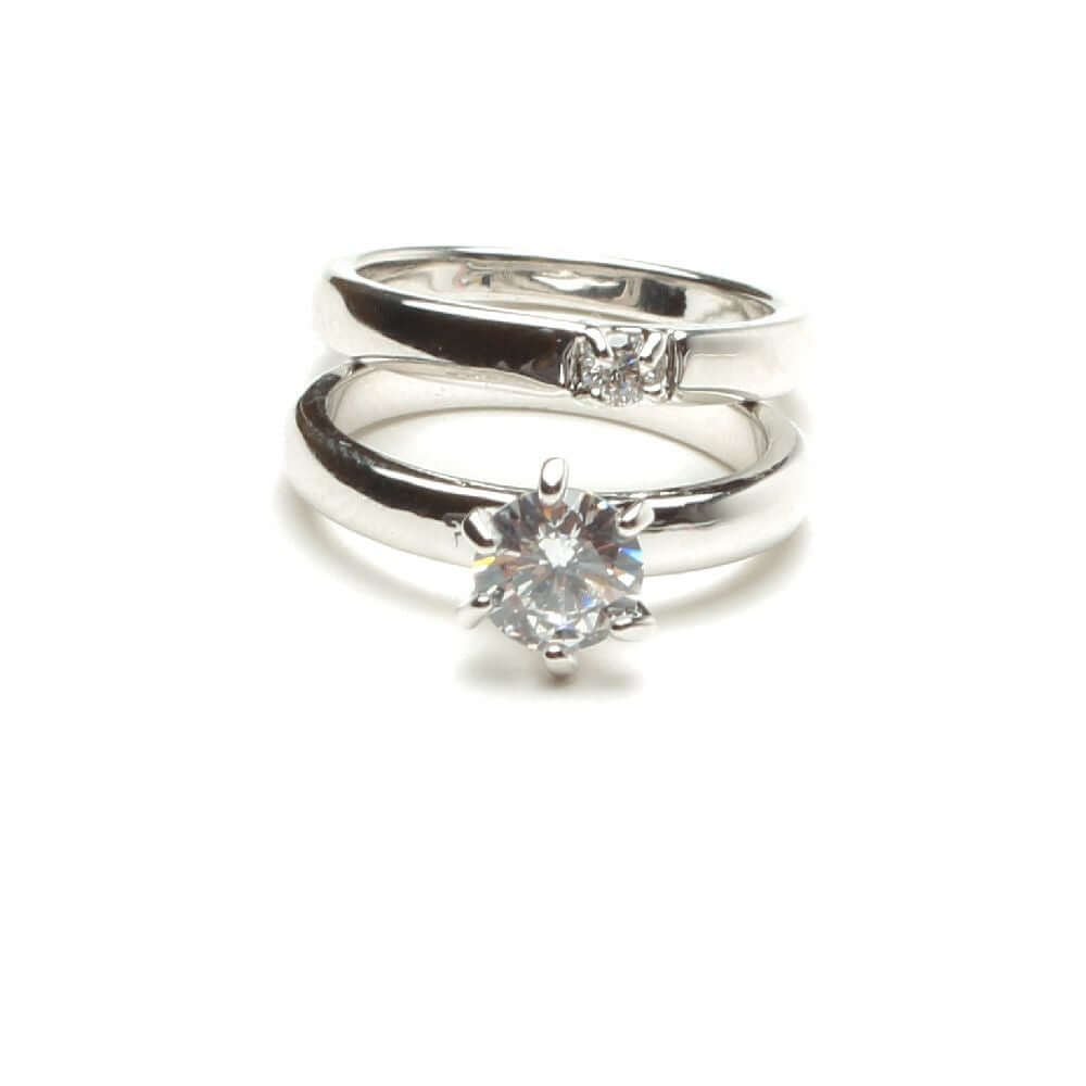 خاتمين توينز فص سوليتير خواتم متوفر 2 لون فضي 5