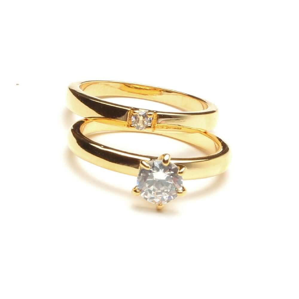 خاتمين توينز فص سوليتير خواتم متوفر 2 لون ذهبي 6.5