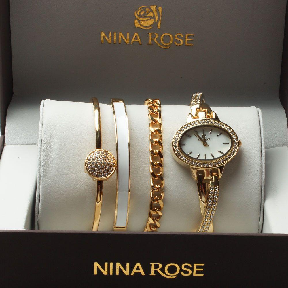 طقم ساعه NINA ROSE اطقم ساعات متوفر 3 لون ذهبي