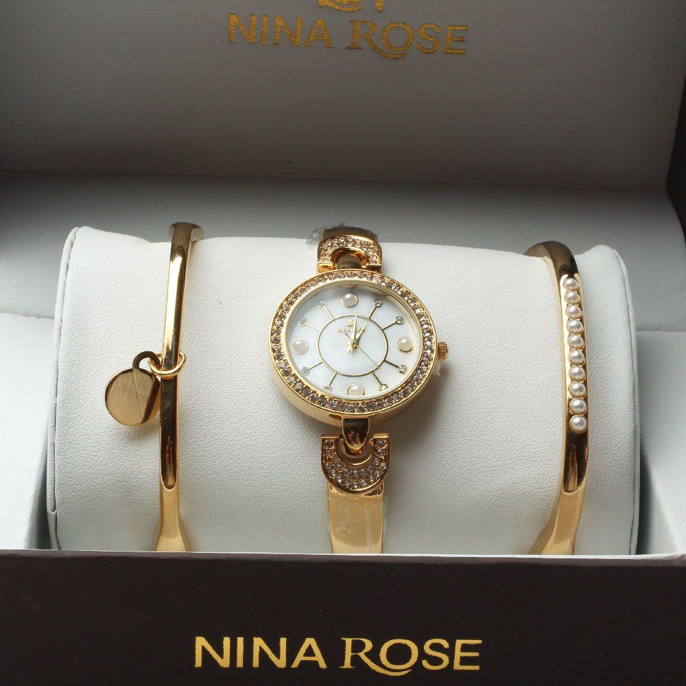 طقم ساعه NINA ROSE اطقم ساعات متوفر 3 لون ذهبي
