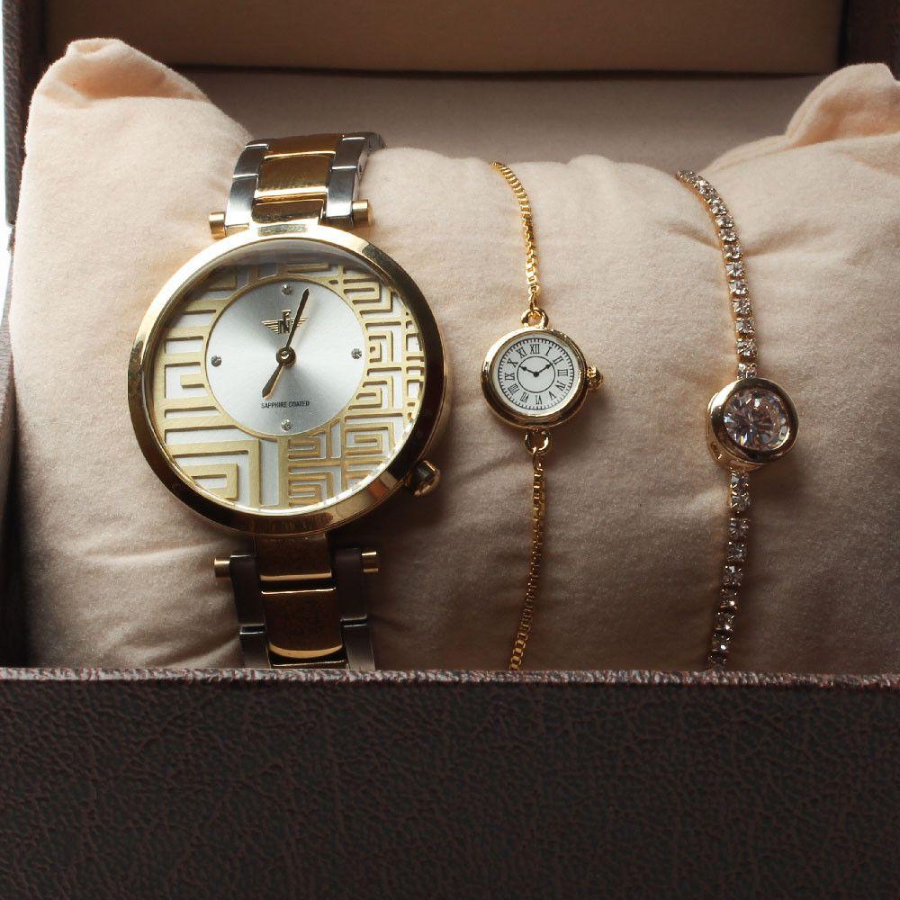 طقم ساعه NEW FANDE اطقم ساعات متوفر 2 لون ذهبي فضي