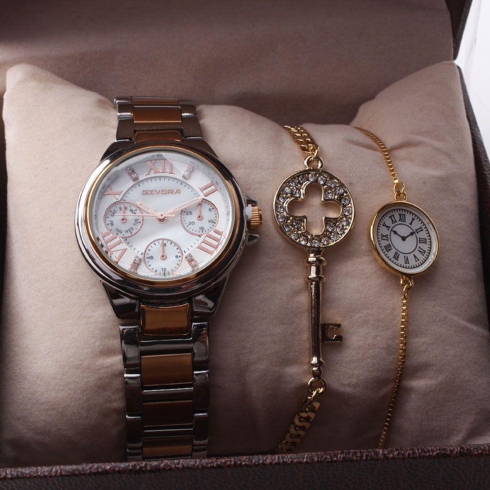 طقم ساعه قيڤورا اطقم ساعات متوفر 3 لون ذهبي فضي