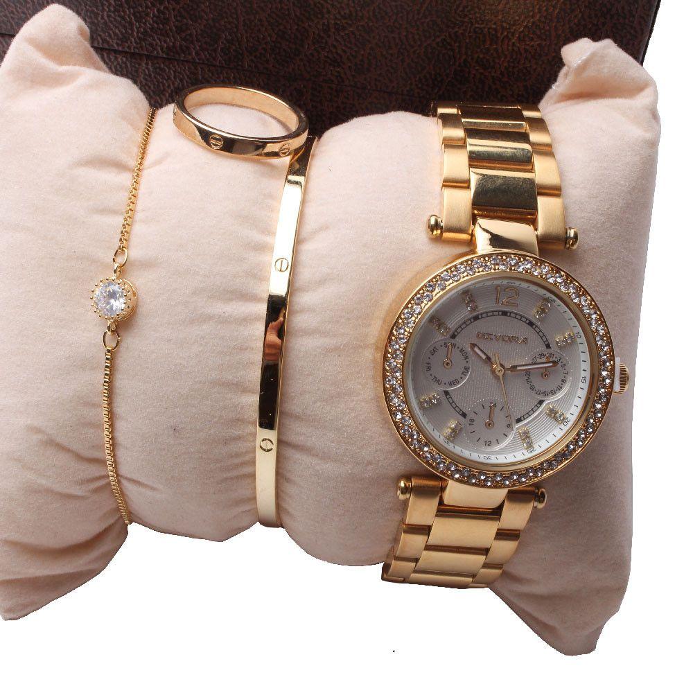طقم ساعه قيڤورا اطقم ساعات متوفر 3 لون ذهبي