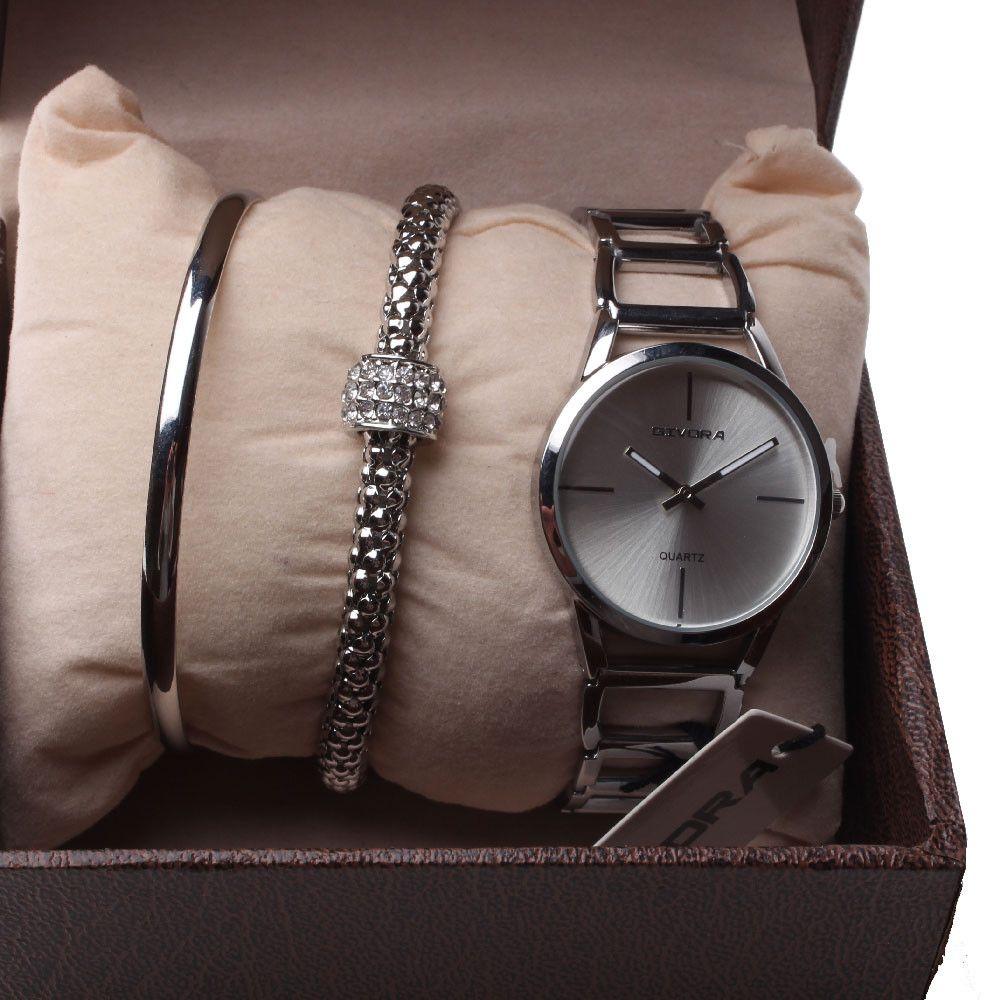 طقم ساعه قيڤورا اطقم ساعات متوفر 2 لون فضي