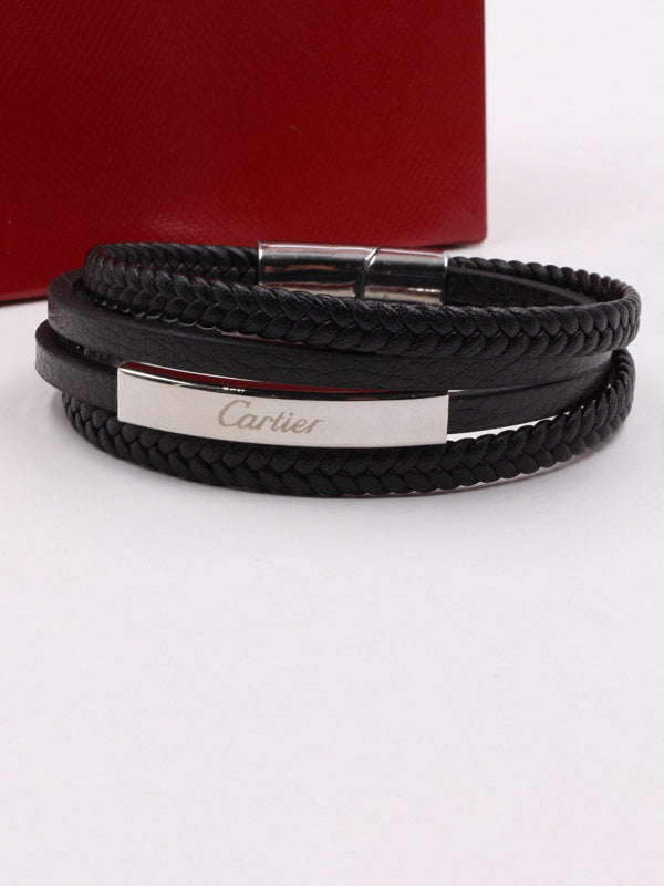 اساور كارتير جلد للجنسين اسود اسواره CARTIER فضي